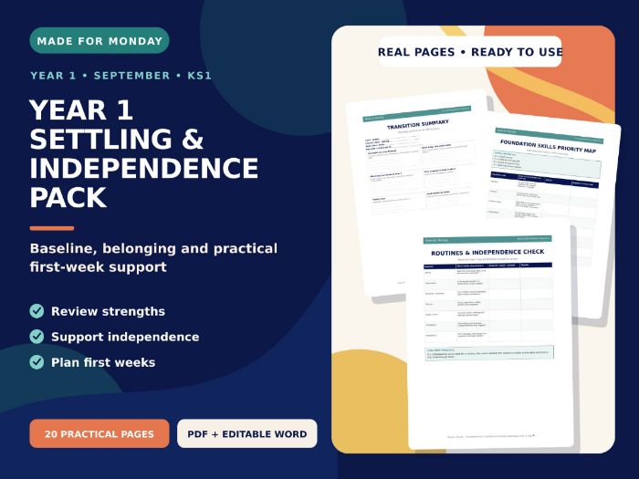 Year 1 September Settling, Baseline & Independence Pack