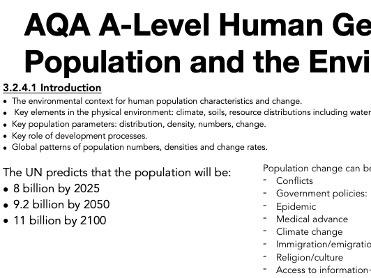 AQA A Level Geography: Population and the Environment - Introduction