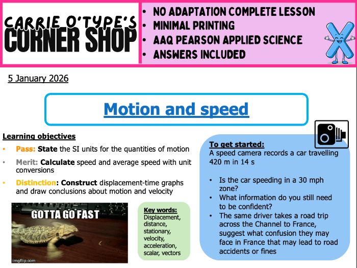 Speed & Displacement-Time Graphs - AAQ Pearson Applied Science