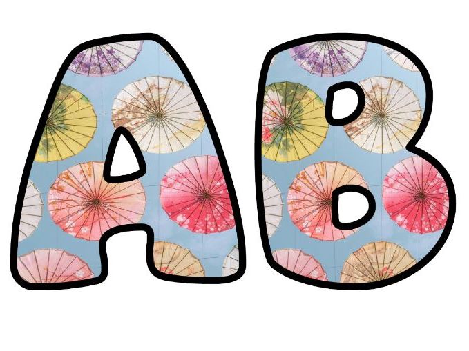 Asian Umbrella Colors Classroom Display | Lettering Set | Upper & Lowercase, 0-9 and Signs