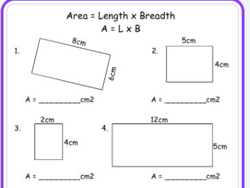 Area of Rectangles Worksheets | Length x Breadth