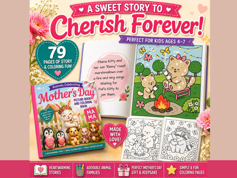 Animals Celebrating Motherhood Read Aloud Book for Ages 4-7 Mother’s Day Story and Coloring Gift