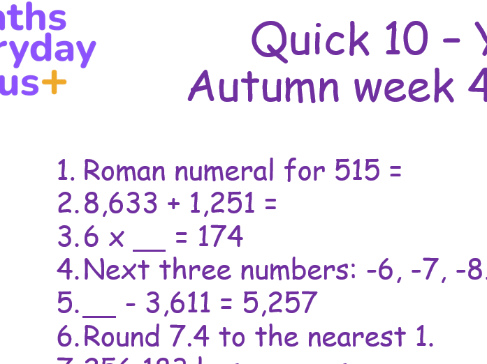 Quick 10 Fluency - Y5 Autumn 1