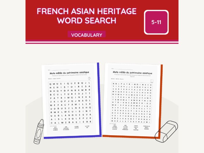 French Asian Heritage Word Search | 8 Sheets