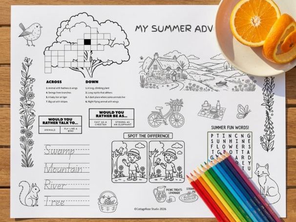 My Summer Adventure — Printable Activity Placemat for Kids