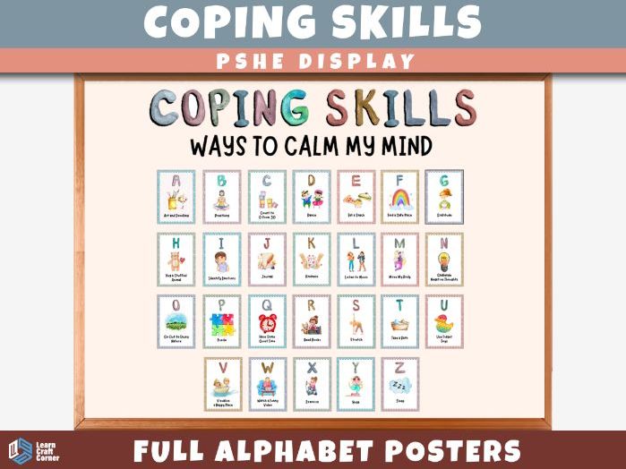 A–Z Coping Skills Posters – PSHE & Wellbeing | Calm Down Strategies Classroom Display