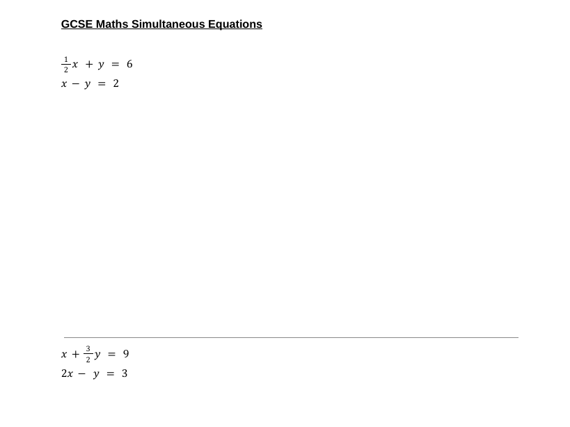 GCSE Maths 9-1 Simultaneous Equations Question Booklet With Detailed Mark Scheme