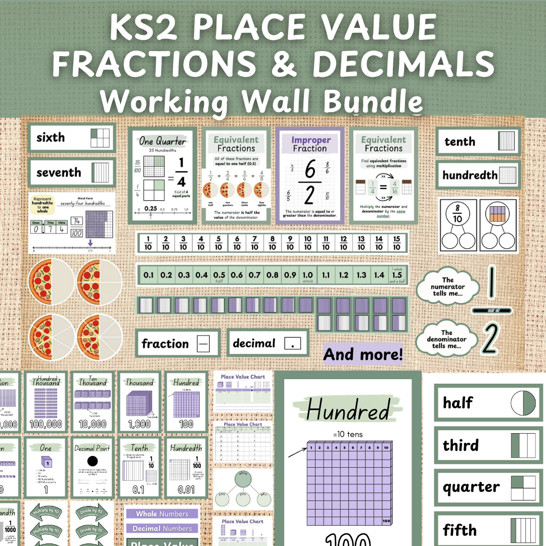 KS2 Place Value, Fractions and Decimals Working Wall Bundle