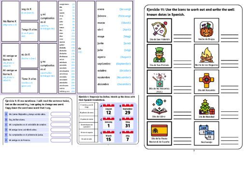 Saying my birthday (Spanish) KS3 booklet