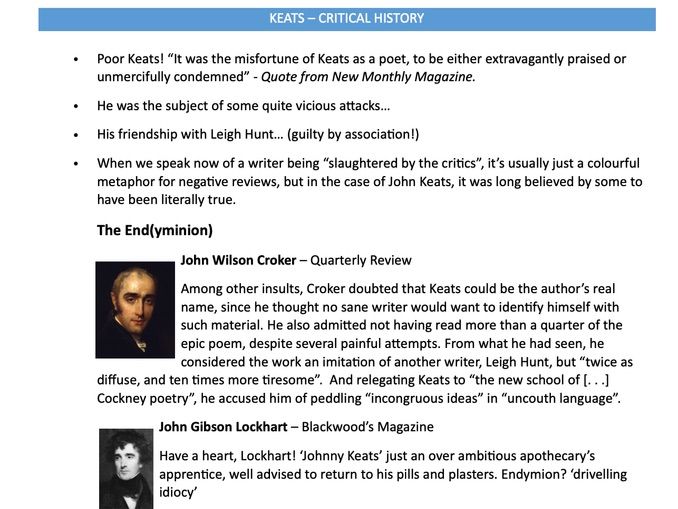 John Keats - Critical History