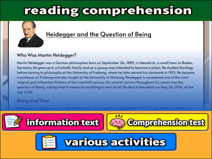 Heidegger and the Question of Being- Reading Comprehension, Worksheet & Activities
