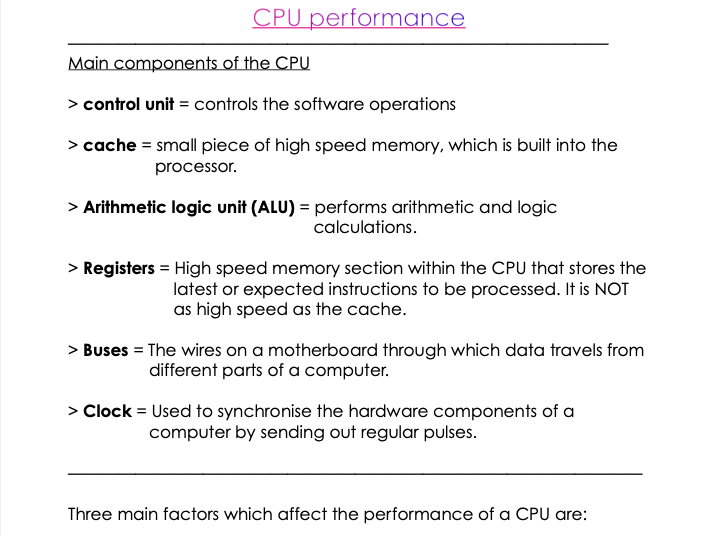 CPU performance notes with questions and answers