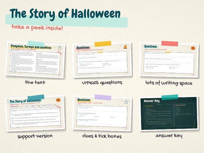 Halloween Reading Comprehension KS2 | The History of Halloween | VIPERS + Support Version