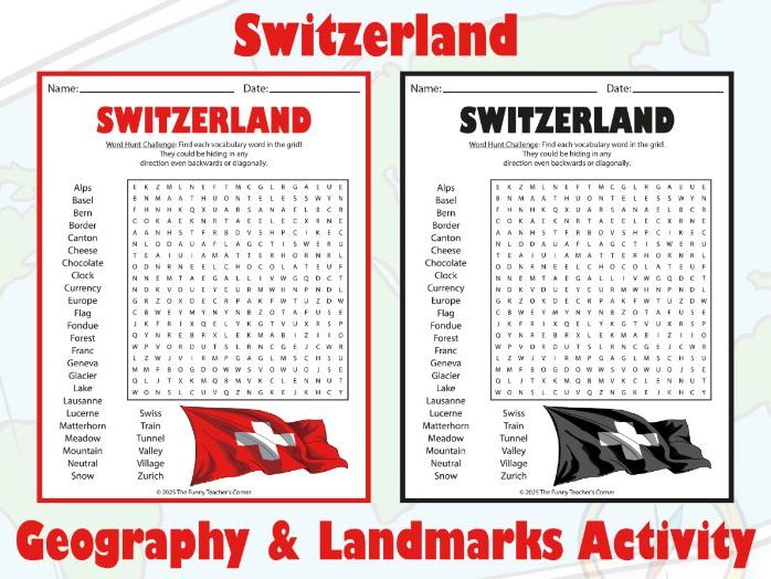 Switzerland Word Search Puzzle | Geography & Landmarks Activity