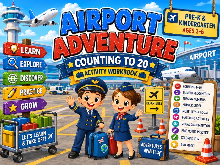 Airport Counting to 20 Worksheets | Number Recognition & Math Activities | Pre-K Kindergarten