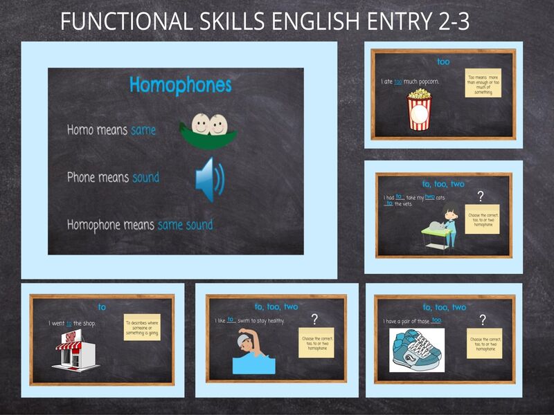 Functional Skills English Entry Level HomophonesToTooTwo