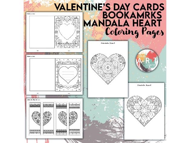 Valentine’s Day Cards & Mandala Heart Coloring Pages (21 sheets)