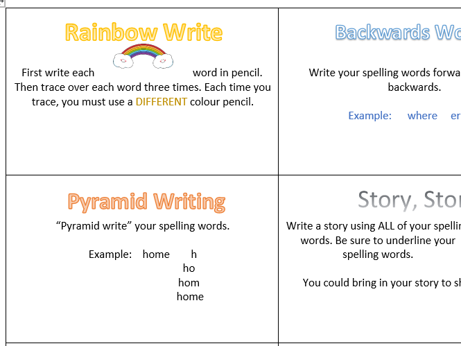 Year 1 Spelling Home Practice Idea Pack