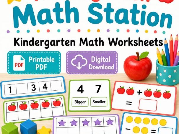 Kindergarten Math Station | Kindergarten Math Worksheets | Printable PDF | Digital Download