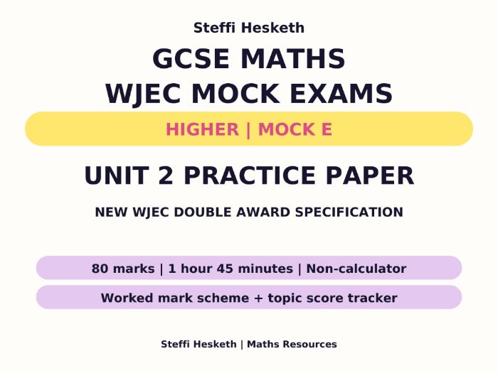 WJEC GCSE Maths & Numeracy Unit 2 Higher Mock E + Mark Scheme