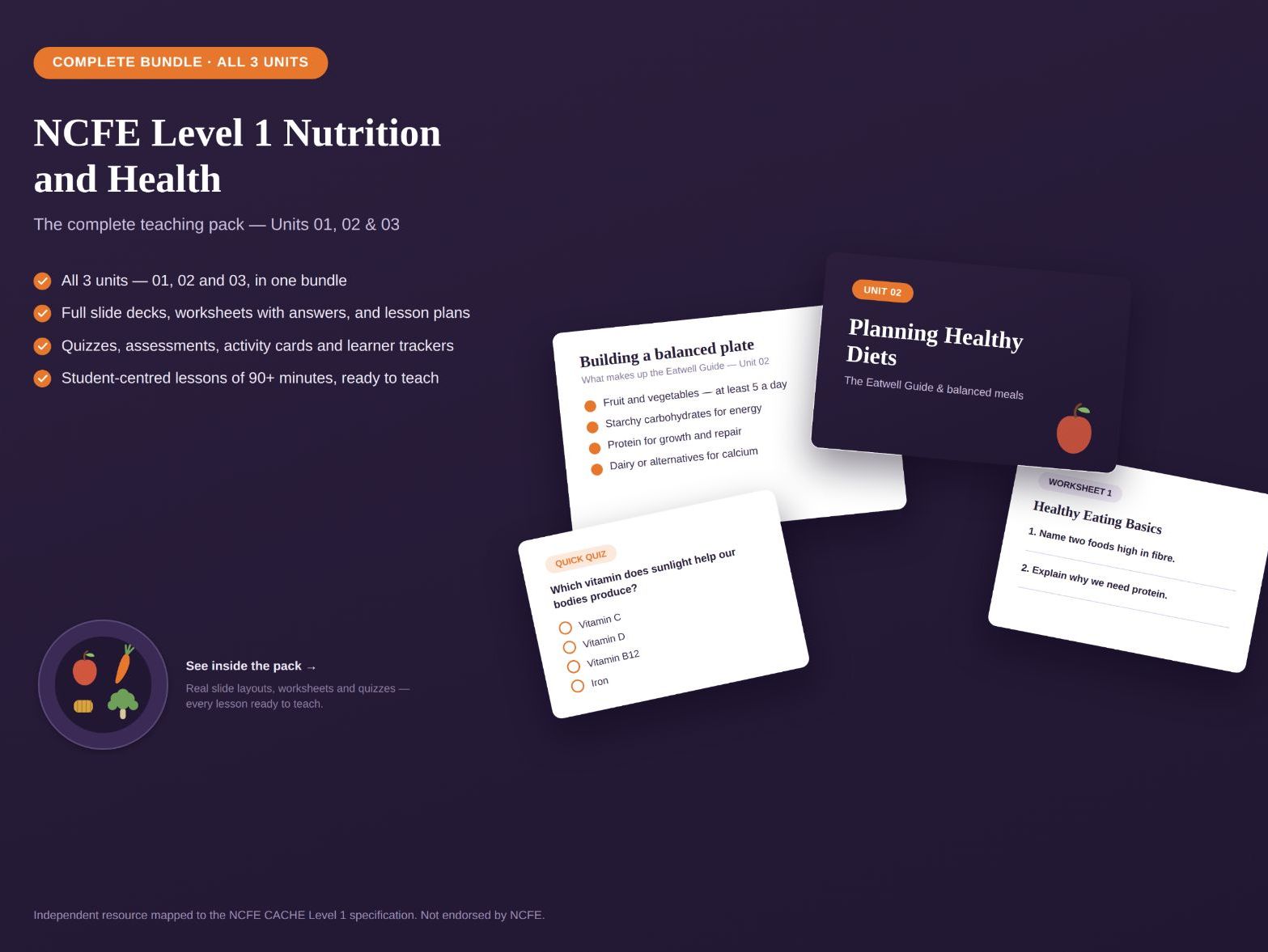 NCFE CACHE Level 1 Award in Nutrition and Health — FULL COURSE BUNDLE (all 3 units, 600/5142/5)