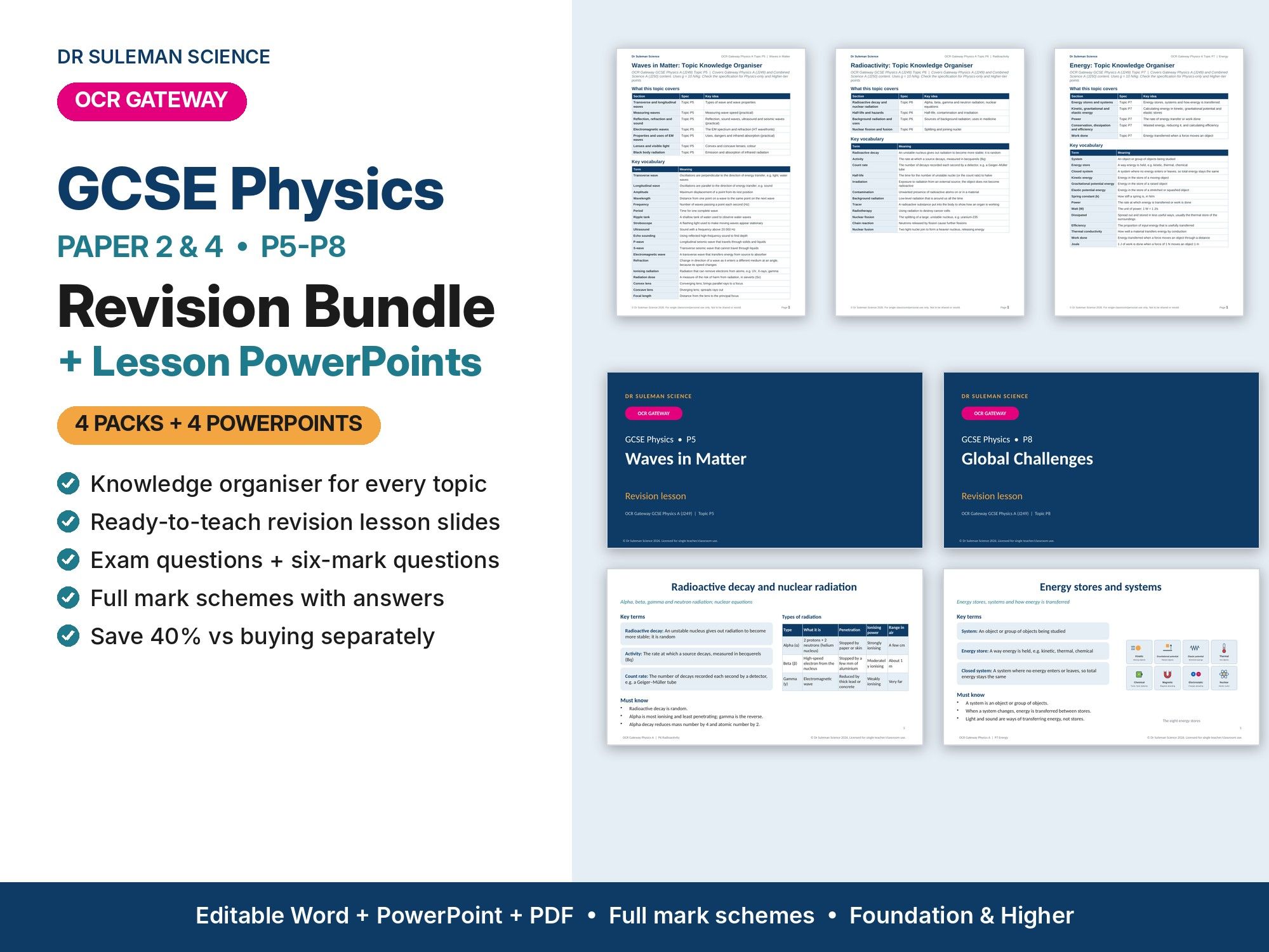 OCR Gateway GCSE Physics Paper 2 & 4 Revision Bundle + PowerPoints (P5-P8)