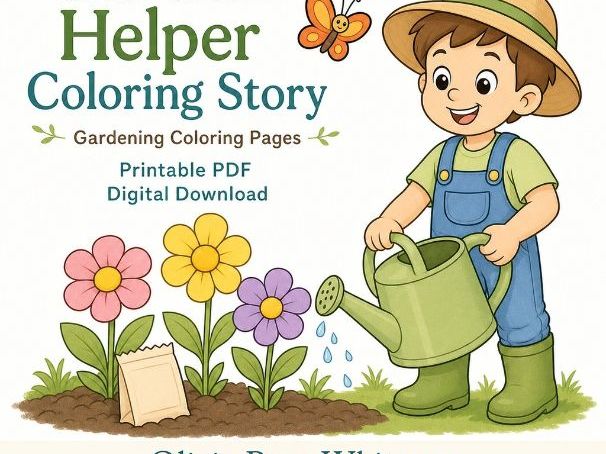 Garden Helper Coloring Story | Gardening Coloring Pages | Printable PDF | Digital Download
