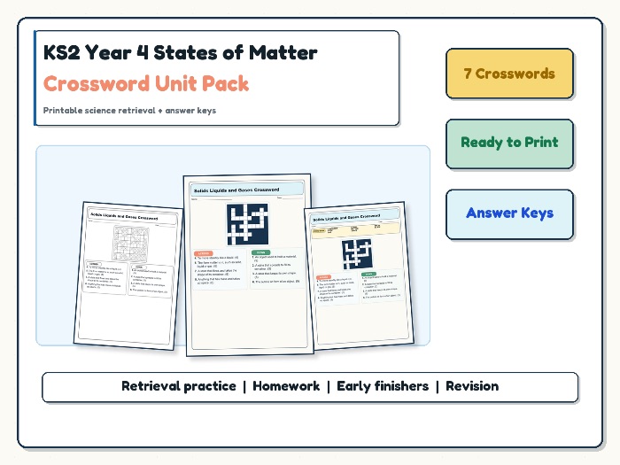 KS2 Year 4 States of Matter Crossword Unit Pack | Vocabulary + Answers