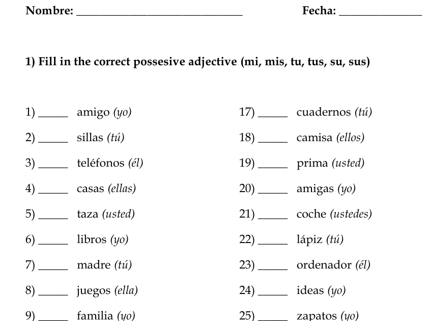 Possessive Adjectives | Adjetivos Posesivos