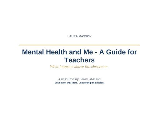 Mental Health and Me – A Guide for Teachers