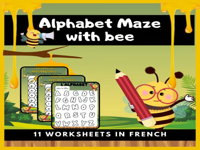 Alphabet Mazes Letter with bee - Worksheets /Alphabet Recognition/Identification