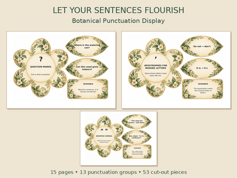 Botanical Punctuation Display | Capital Letters, Commas, Apostrophes & Speech Marks
