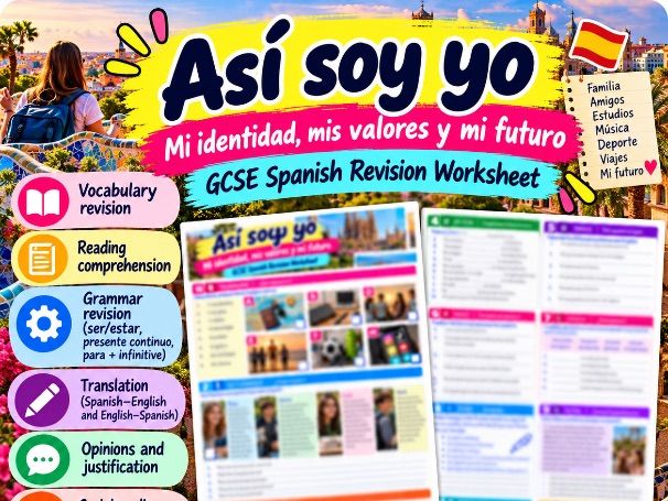 GCSE Spanish Identity & Social Media Revision Worksheet | Así soy yo | Mi identidad, mis valores y m