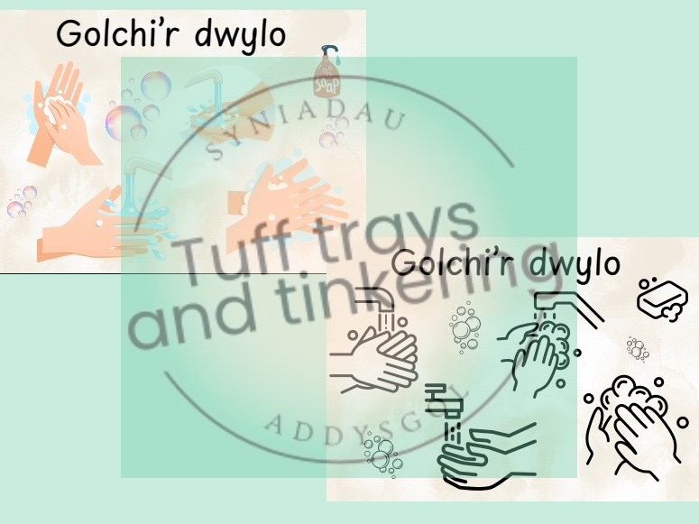 wash your hands golchi'r dwylo sign  Foundation phase Curriculum for Wales Early Years PS1 addysg Cy