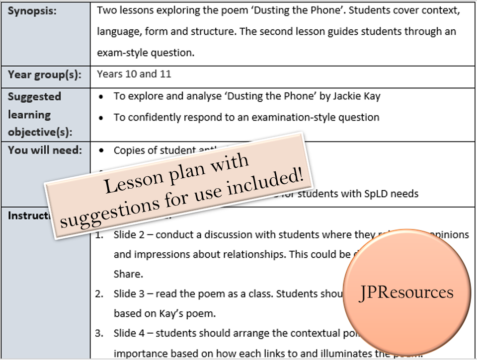 Dusting the Phone - New Eduqas Poetry Anthology - Two GCSE Lessons ...