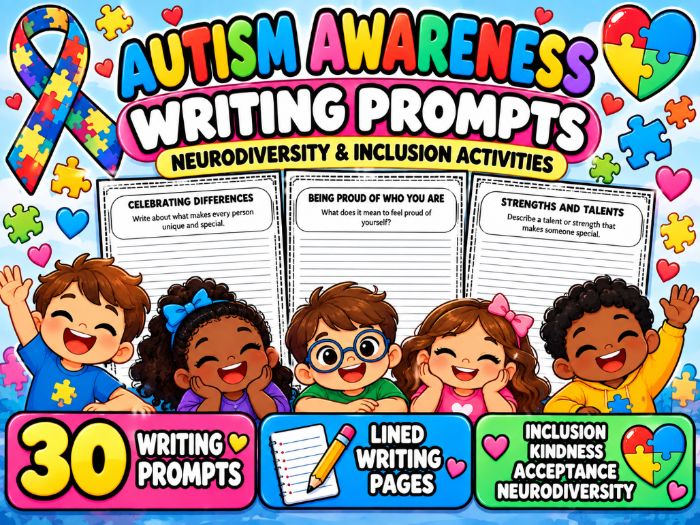 Autism Awareness Writing Prompts | Neurodiversity & Inclusion Activities | 30 Prompts