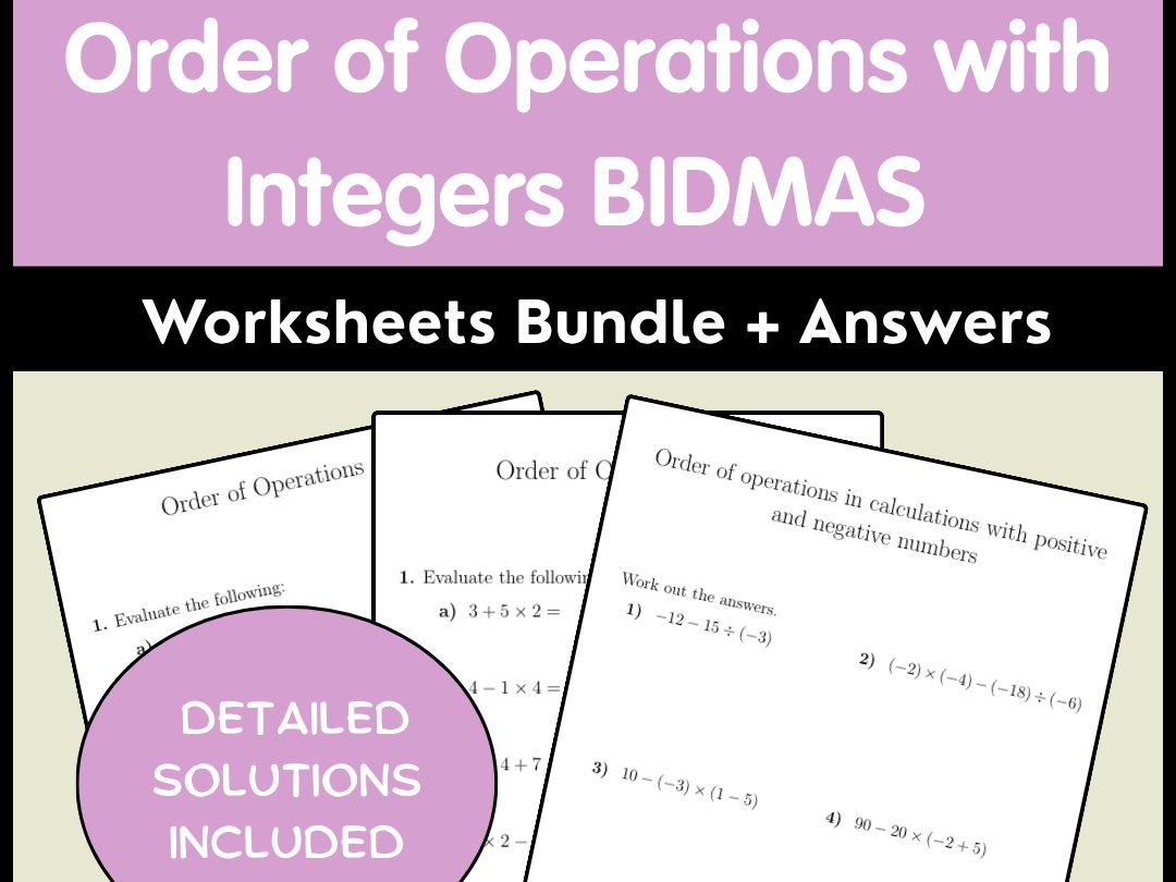 Order of Operations with Integers | BIDMAS Worksheets Bundle + Answers