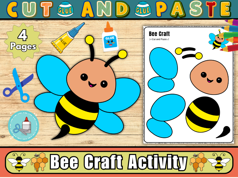 Bee Craft Activity-Printable Cut and Paste Insect Craft Template for Kids