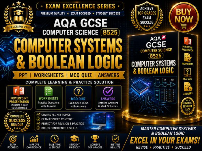 Computer Systems & Boolean Logic | AQA GCSE 8525 CS | PPT | Worksheets | MCQ Quiz | Answers