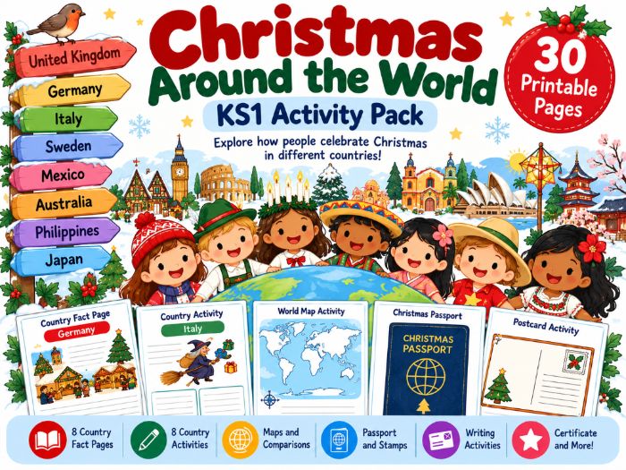 Christmas Around the World KS1 Activity Pack | 8 Countries | 30 Printable Pages