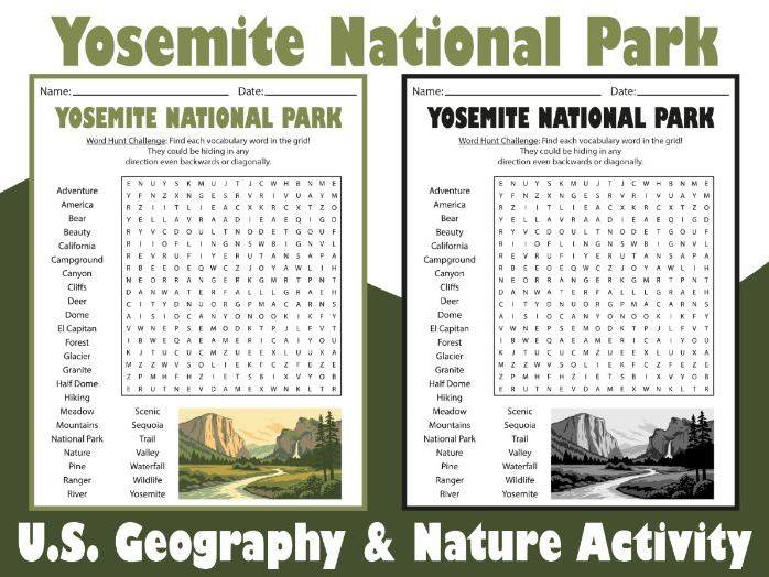 Yosemite National Park Word Search Puzzle | U.S. Geography & Nature Activity