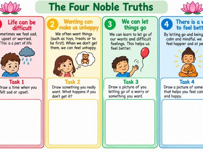Buddhism worksheets ideal for year 3/4 children working below their age