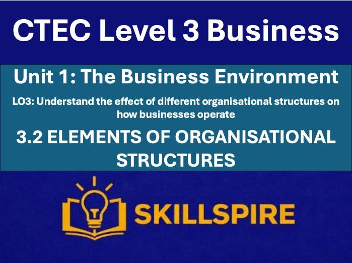CTEC Level 3 Business - Unit 1 LO3.2| Elements of Organisation Structures|2 PowerPoints & Worksheets