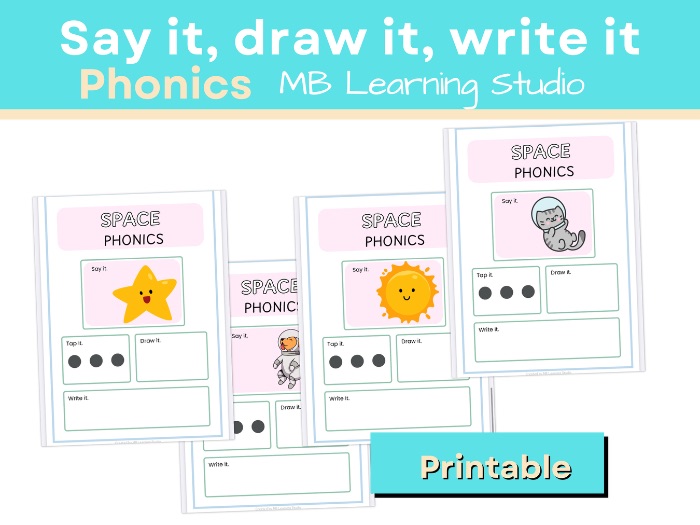 Space Themed Say It, Draw It, Write It Worksheet – Vocabulary and Writing