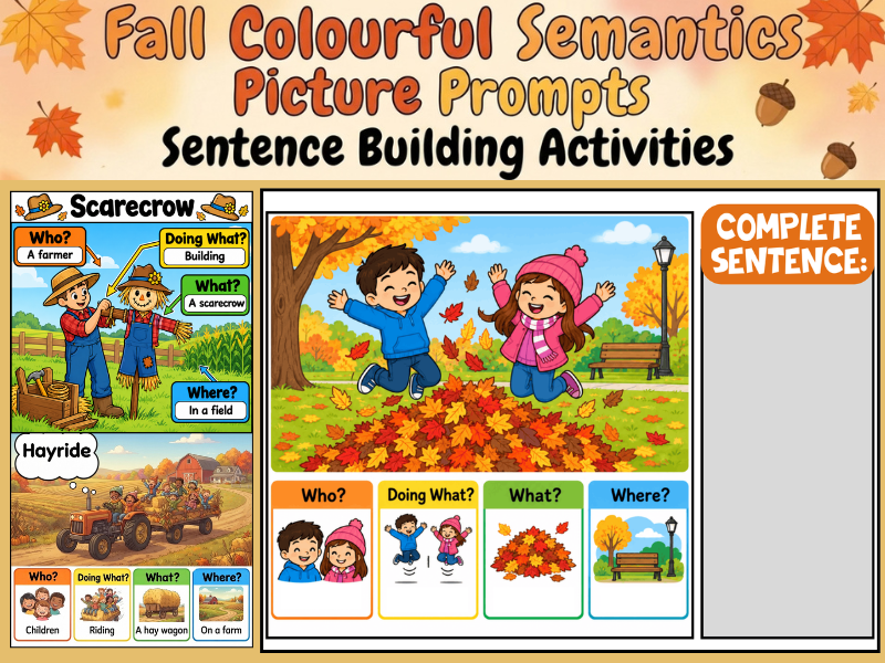 Fall Autumn Colourful Semantics Picture Prompts | Sentence Building Activities