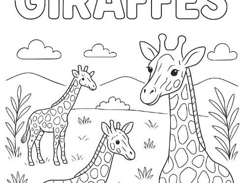 Giraffes Animals Colouring Page