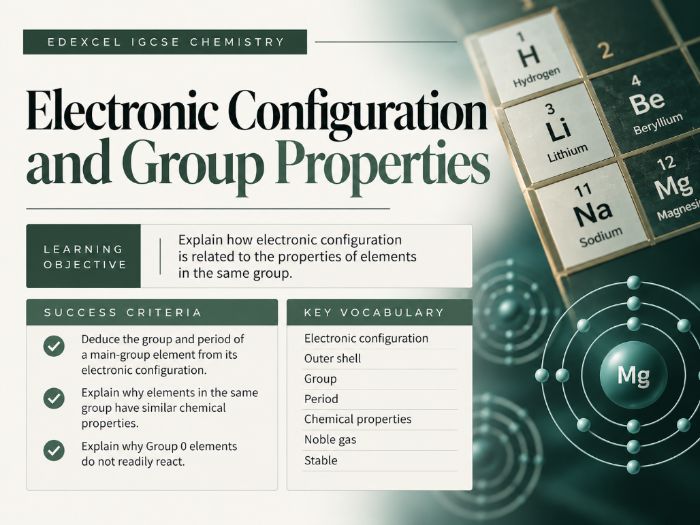 Pearson Edexcel iGCSE Chemistry 4XCH1 | Electronic Configuration & Group Properties