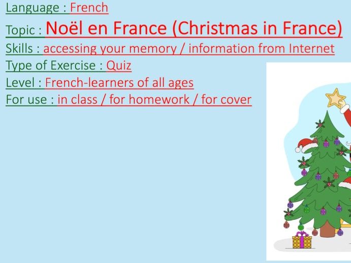 French, Christmas quiz, Noël en France, Powerpoint, for all levels, answers provided.