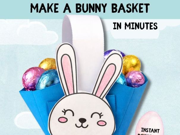 Easter Bunny Basket Craft for Kids | Printable Cut & Fold Template | Classroom Easter Activity