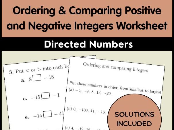 Ordering & Comparing Positive and Negative Integers Worksheet | Directed Numbers